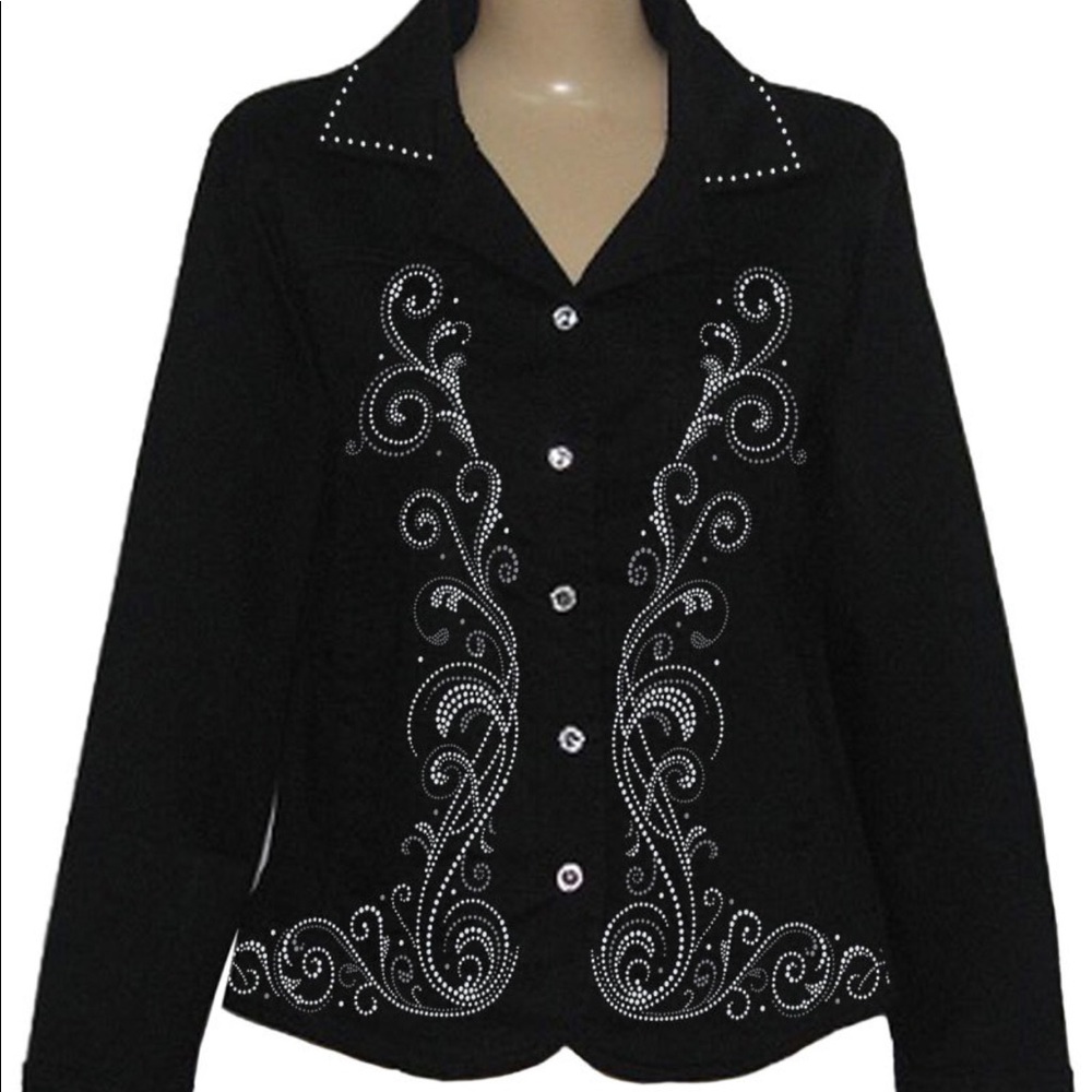 Distinct Rhinestone Decorated Black Jacket